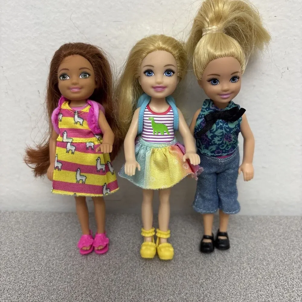 Mattel Barbie Club Chelsea Doll, Lot of 3 Girl Dolls, Dressed, Backpack, 1 AA